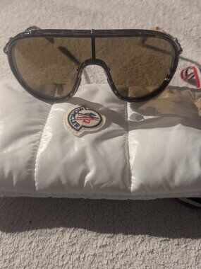 MONCLER Vangarde ML0222 55N Olive Havana Shield Sunglasses